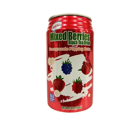 Rico Mixed Berries Schwarzteegetränk mit Popping Boba Granatapfelgeschmack (340 ml)